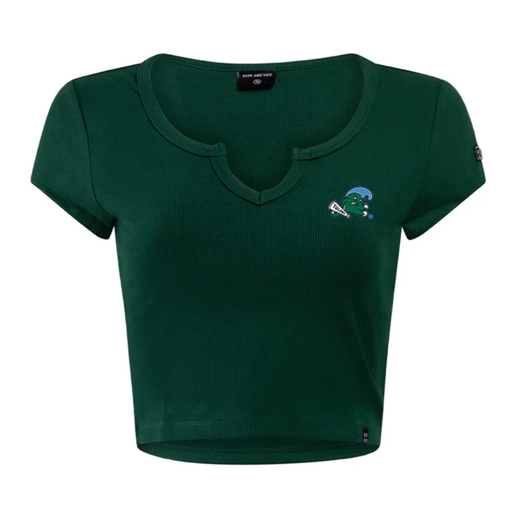 Hype And Vice Tulane University Green Wave Notched Ribbed Callie Cropped Top M